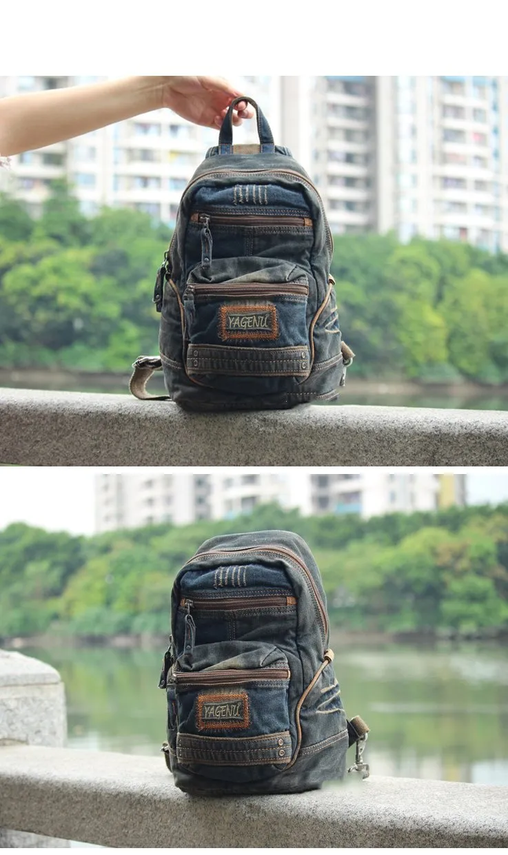 Blue Jean Mens Large Sling Bag Chest Bag Vintage Denim One Shoulder Backpacks For Men