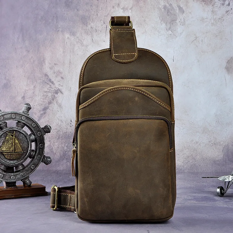 Blue Leather Chest Bag For Men Cool Leather Sling Bag Mens Sling Crossbody Backpack