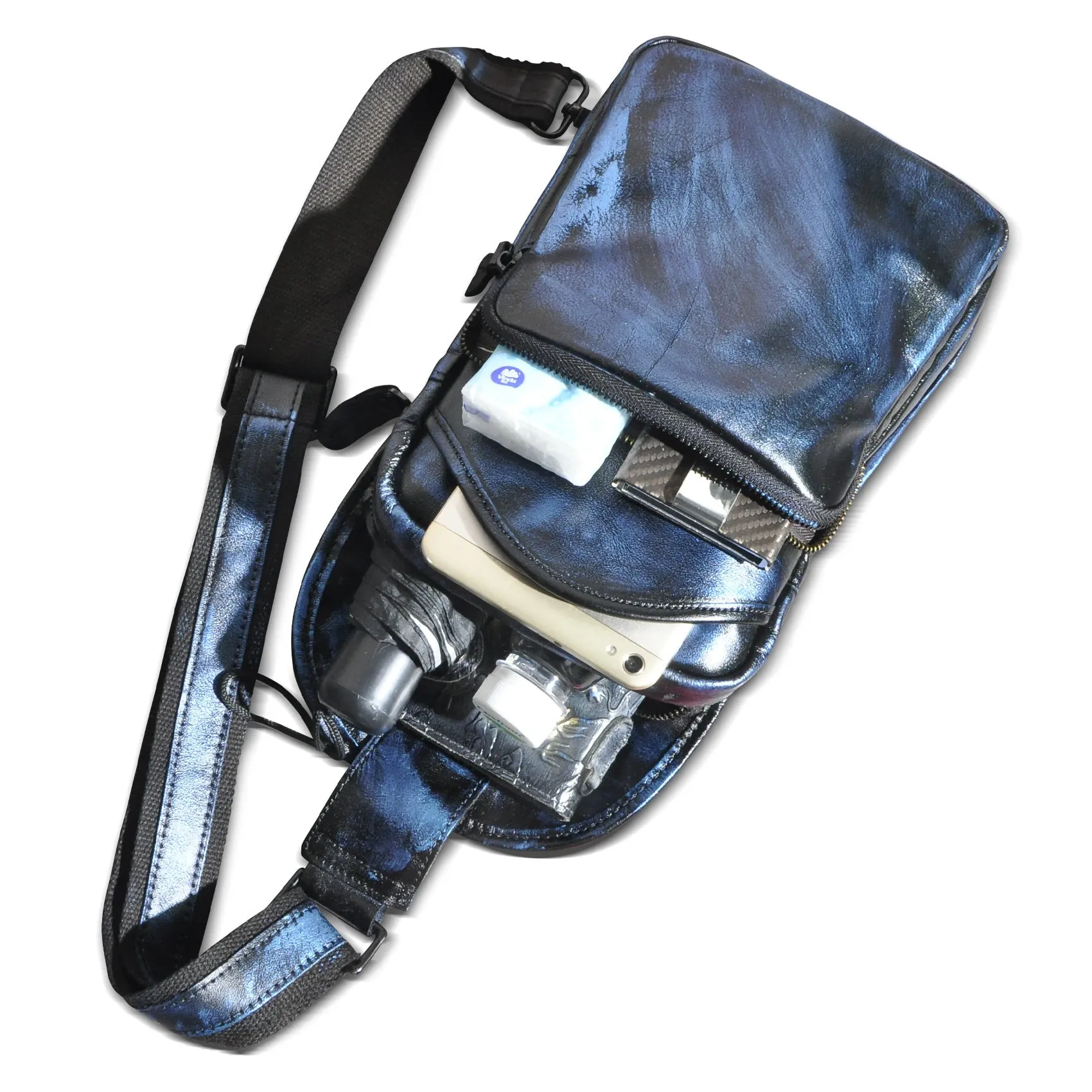Blue Leather Chest Bag For Men Cool Leather Sling Bag Mens Sling Crossbody Backpack