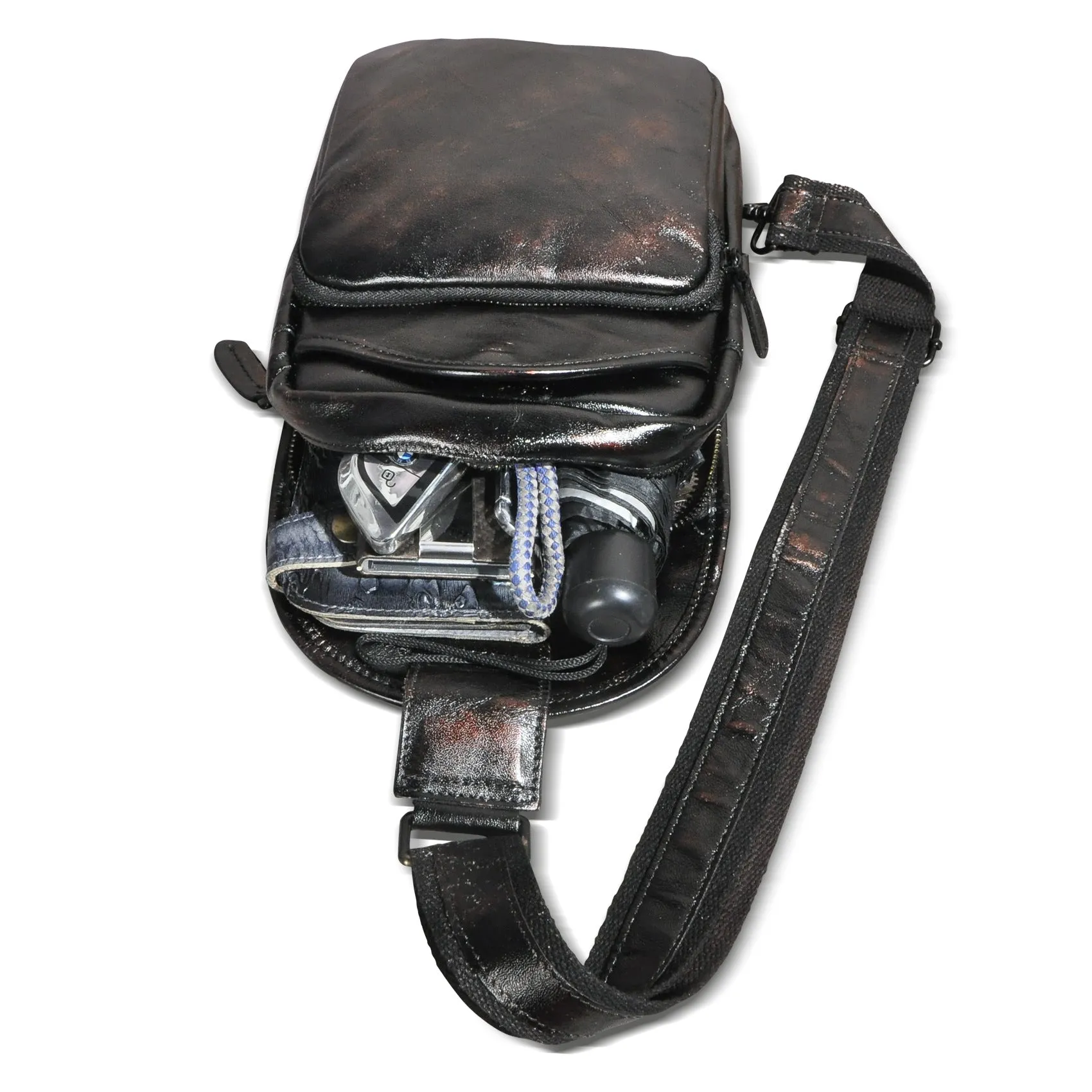 Blue Leather Chest Bag For Men Cool Leather Sling Bag Mens Sling Crossbody Backpack