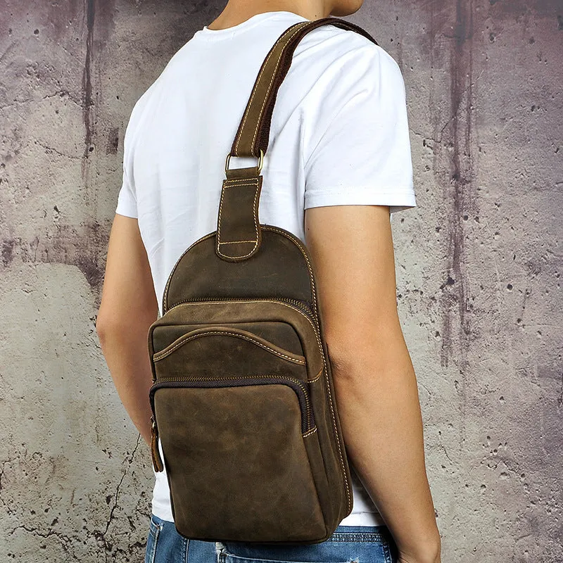 Blue Leather Chest Bag For Men Cool Leather Sling Bag Mens Sling Crossbody Backpack