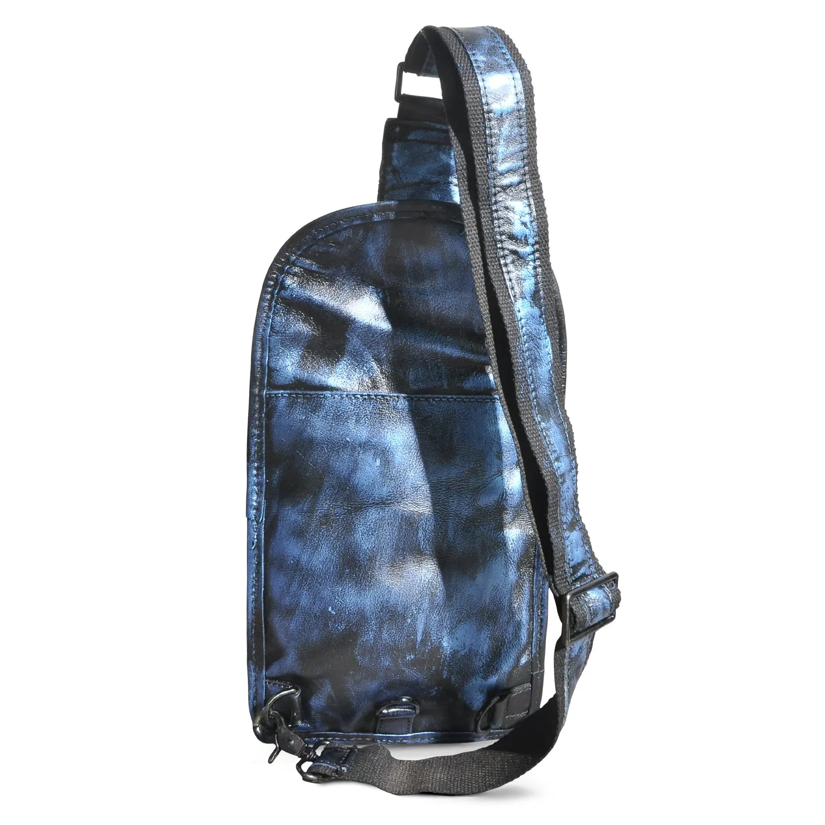 Blue Leather Chest Bag For Men Cool Leather Sling Bag Mens Sling Crossbody Backpack