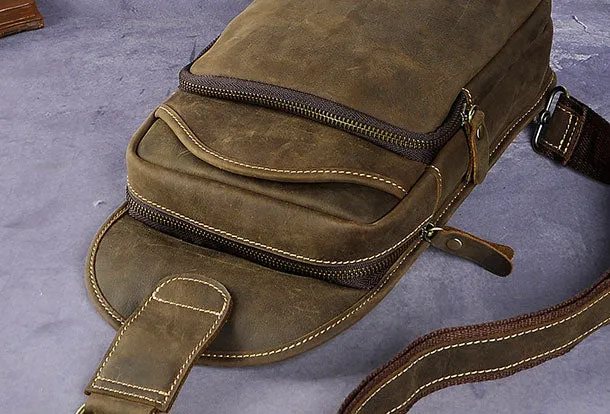 Blue Leather Chest Bag For Men Cool Leather Sling Bag Mens Sling Crossbody Backpack