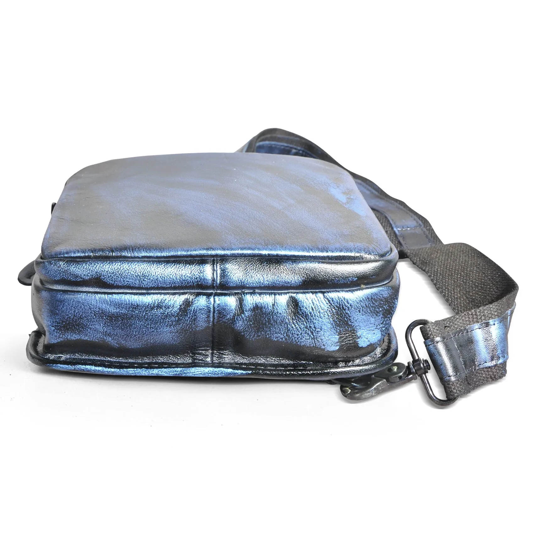 Blue Leather Chest Bag For Men Cool Leather Sling Bag Mens Sling Crossbody Backpack