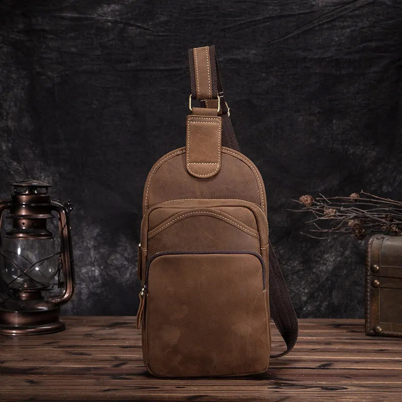 Blue Leather Chest Bag For Men Cool Leather Sling Bag Mens Sling Crossbody Backpack