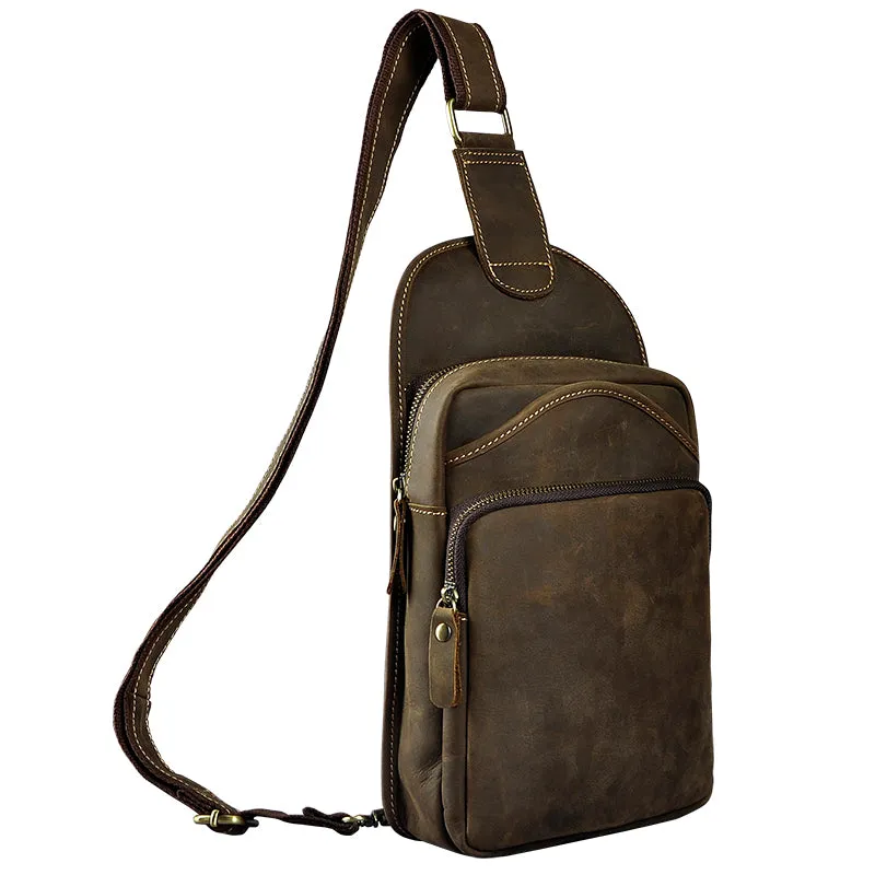 Blue Leather Chest Bag For Men Cool Leather Sling Bag Mens Sling Crossbody Backpack