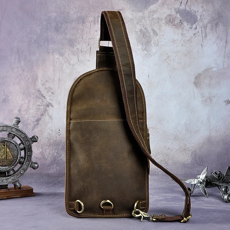 Blue Leather Chest Bag For Men Cool Leather Sling Bag Mens Sling Crossbody Backpack
