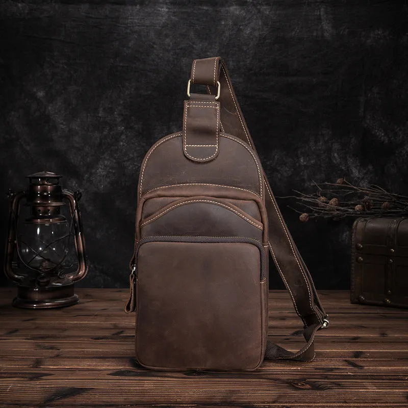 Blue Leather Chest Bag For Men Cool Leather Sling Bag Mens Sling Crossbody Backpack