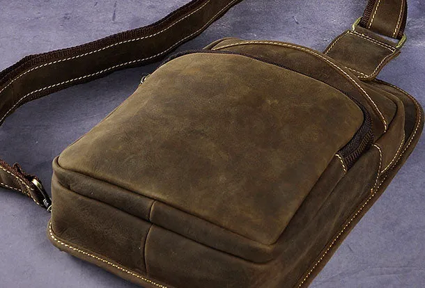 Blue Leather Chest Bag For Men Cool Leather Sling Bag Mens Sling Crossbody Backpack
