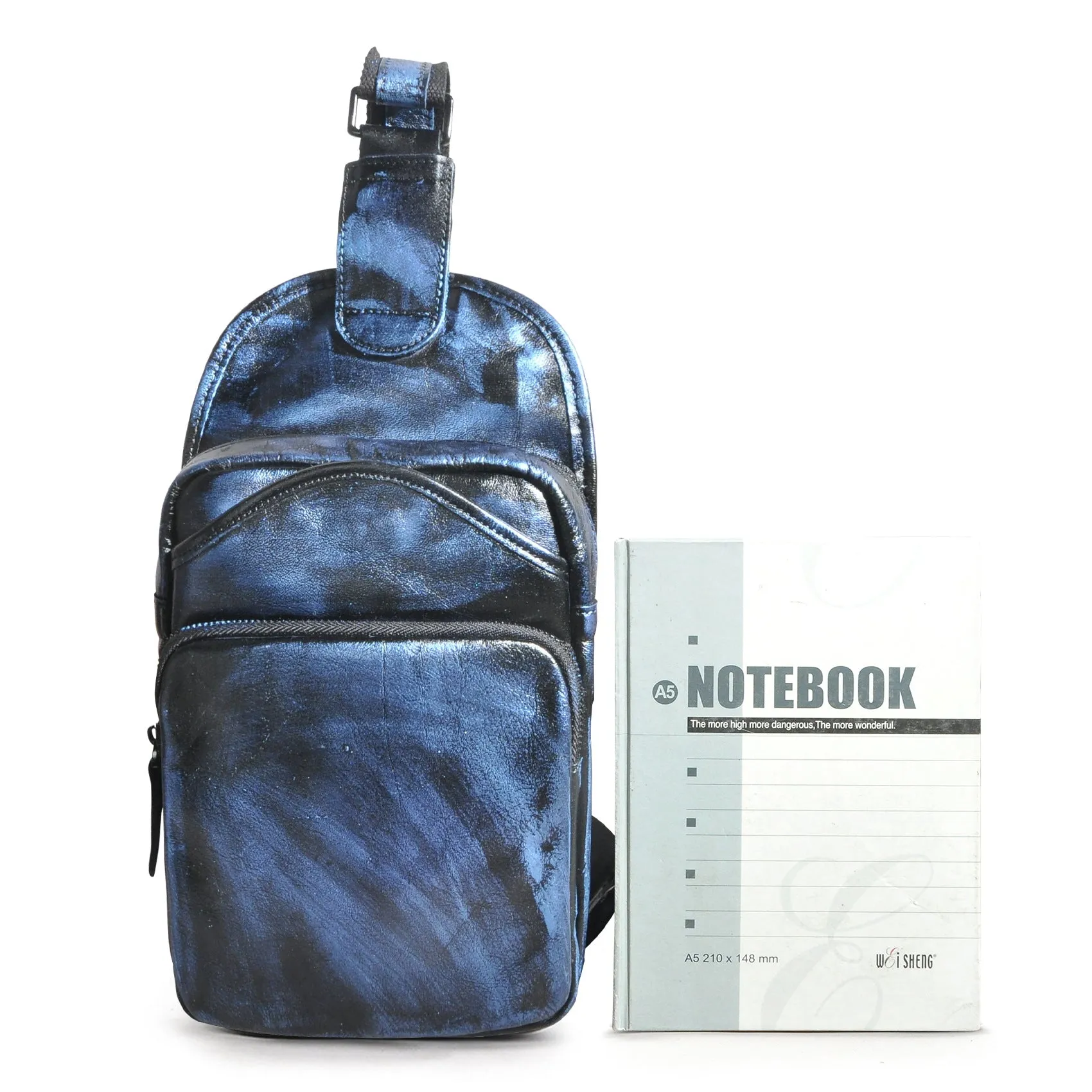 Blue Leather Chest Bag For Men Cool Leather Sling Bag Mens Sling Crossbody Backpack