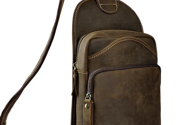 Blue Leather Chest Bag For Men Cool Leather Sling Bag Mens Sling Crossbody Backpack