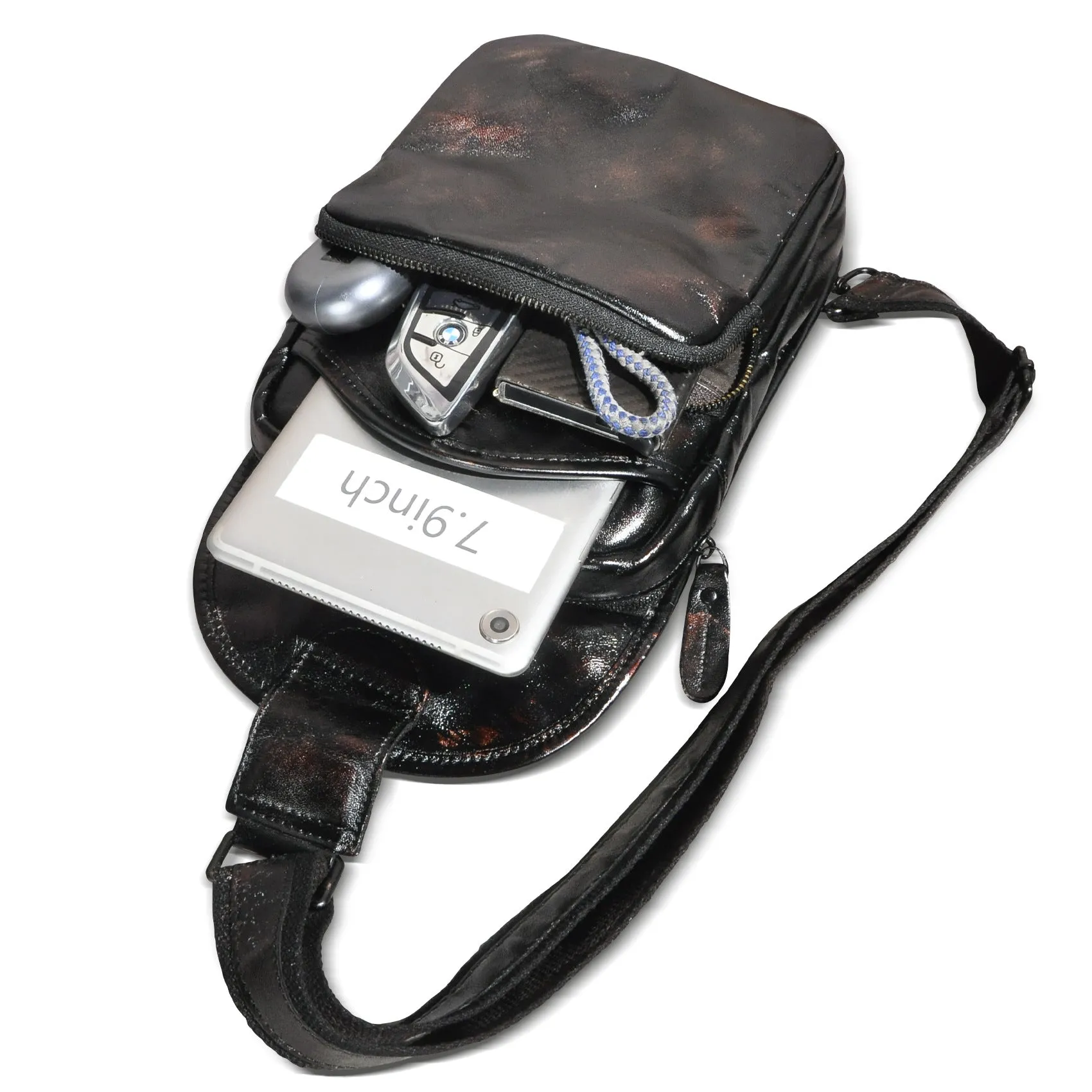 Blue Leather Chest Bag For Men Cool Leather Sling Bag Mens Sling Crossbody Backpack