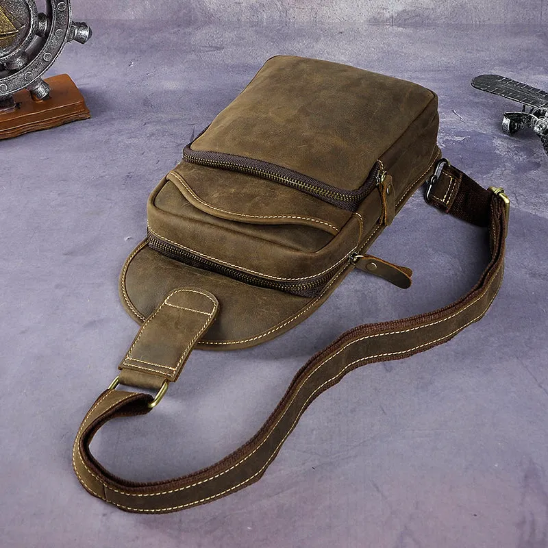 Blue Leather Chest Bag For Men Cool Leather Sling Bag Mens Sling Crossbody Backpack