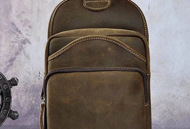 Blue Leather Chest Bag For Men Cool Leather Sling Bag Mens Sling Crossbody Backpack