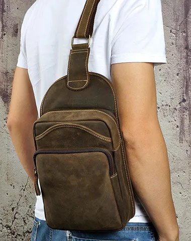 Blue Leather Chest Bag For Men Cool Leather Sling Bag Mens Sling Crossbody Backpack
