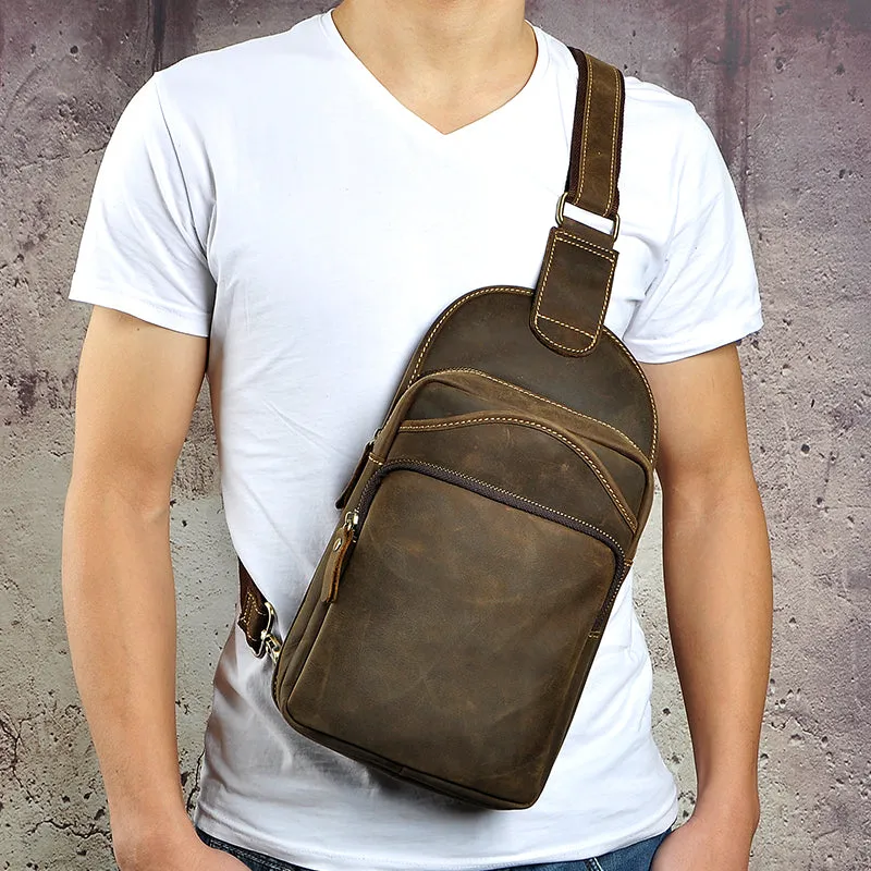 Blue Leather Chest Bag For Men Cool Leather Sling Bag Mens Sling Crossbody Backpack