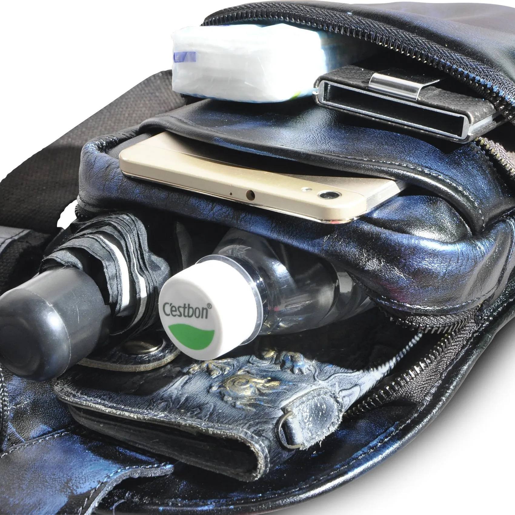 Blue Leather Chest Bag For Men Cool Leather Sling Bag Mens Sling Crossbody Backpack