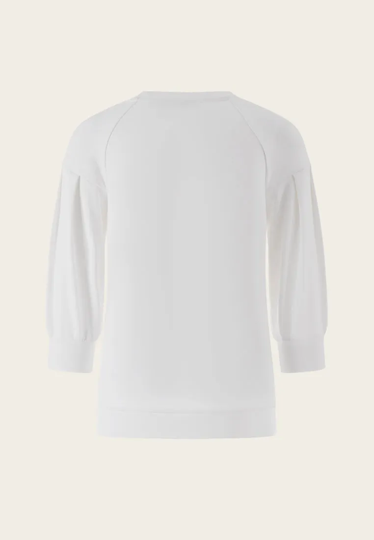 Blue Print Lineart White Mid-sleeves Sweatshirt