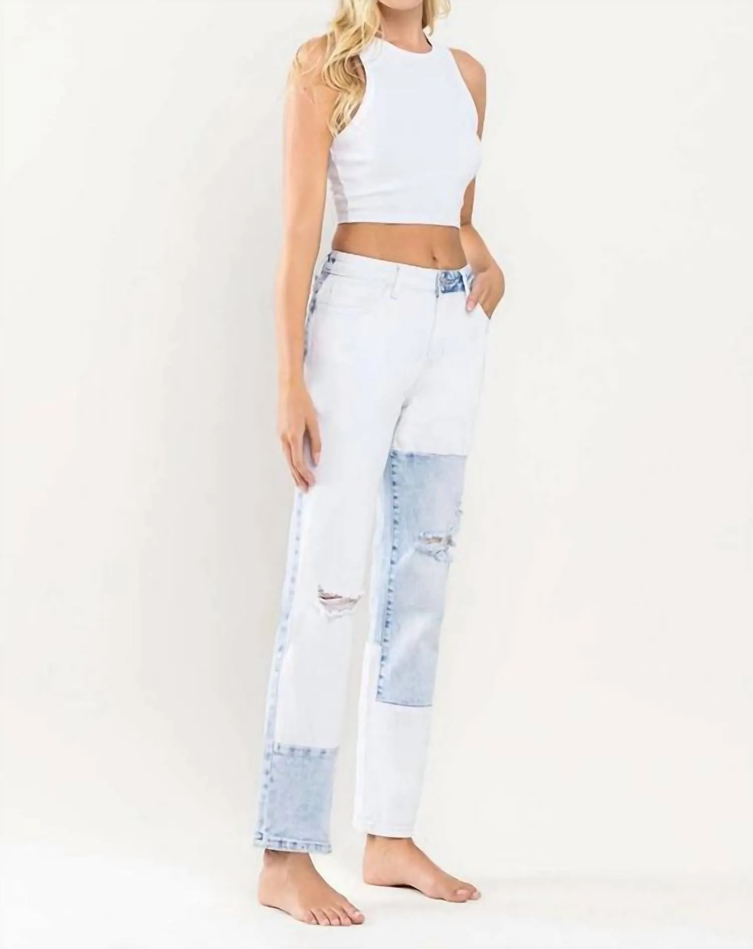 Boyfriend Color Block Straight In Light Wash