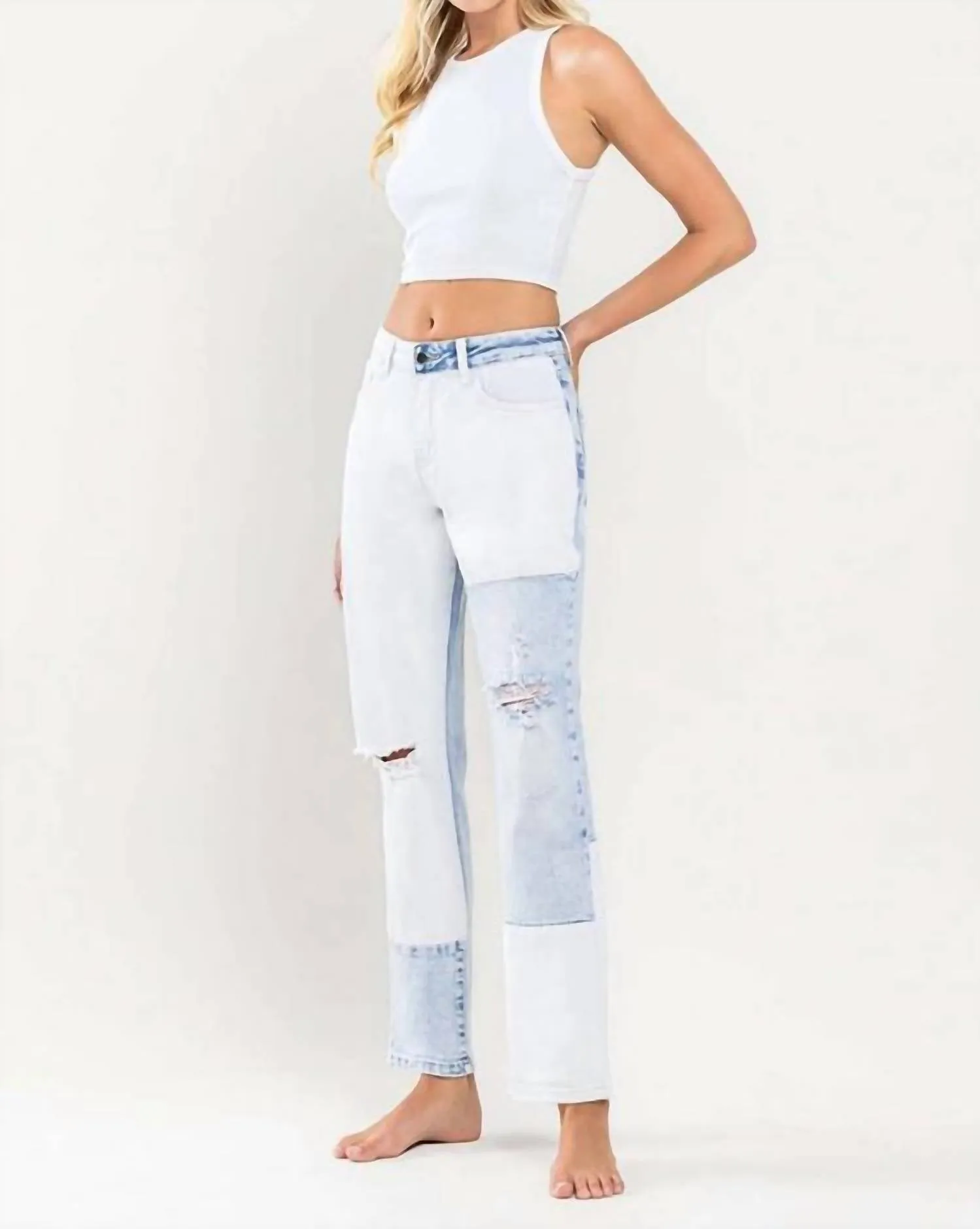Boyfriend Color Block Straight In Light Wash