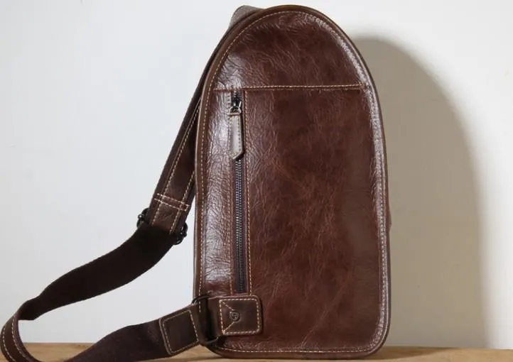 Brown Leather Mens Cool Sling Backpack Chest Bag Sling Bag Crossbody Pack for men