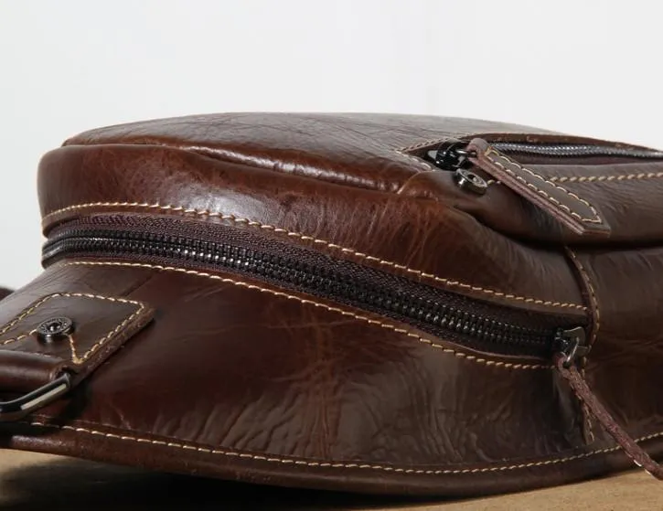 Brown Leather Mens Cool Sling Backpack Chest Bag Sling Bag Crossbody Pack for men