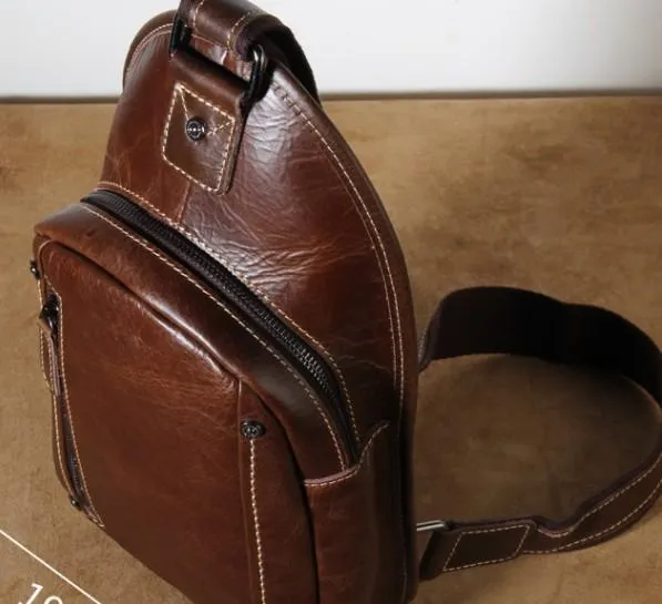 Brown Leather Mens Cool Sling Backpack Chest Bag Sling Bag Crossbody Pack for men