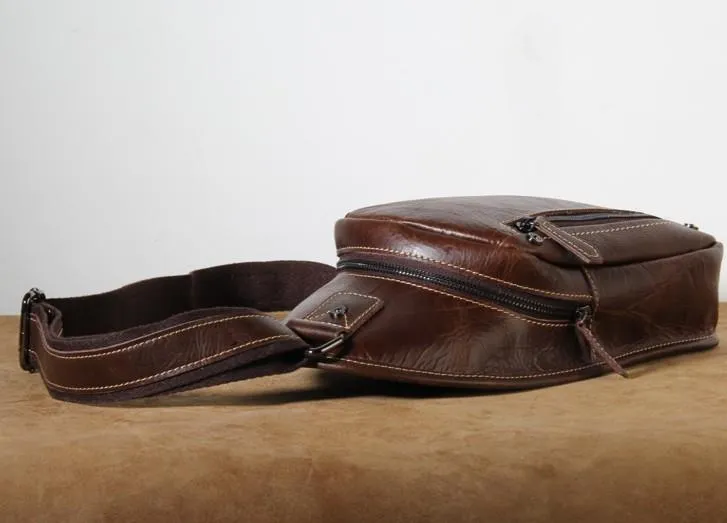 Brown Leather Mens Cool Sling Backpack Chest Bag Sling Bag Crossbody Pack for men