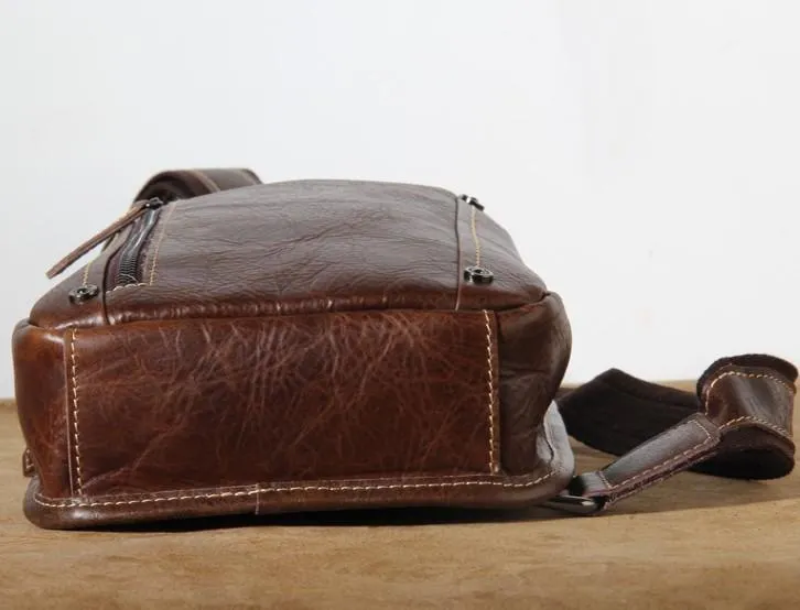 Brown Leather Mens Cool Sling Backpack Chest Bag Sling Bag Crossbody Pack for men