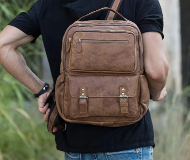 Brown Mens Leather Backpacks Travel Backpacks Laptop Backpack for men