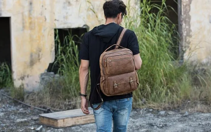 Brown Mens Leather Backpacks Travel Backpacks Laptop Backpack for men