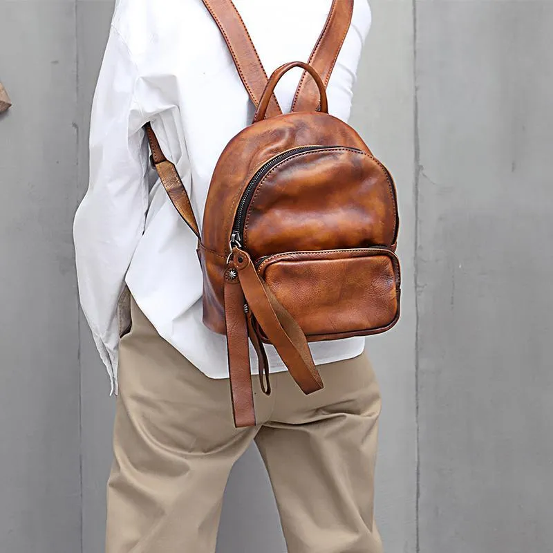 Brown Small Leather Backpack for Women Brown Leather Backpack Leather Rucksack Backpack