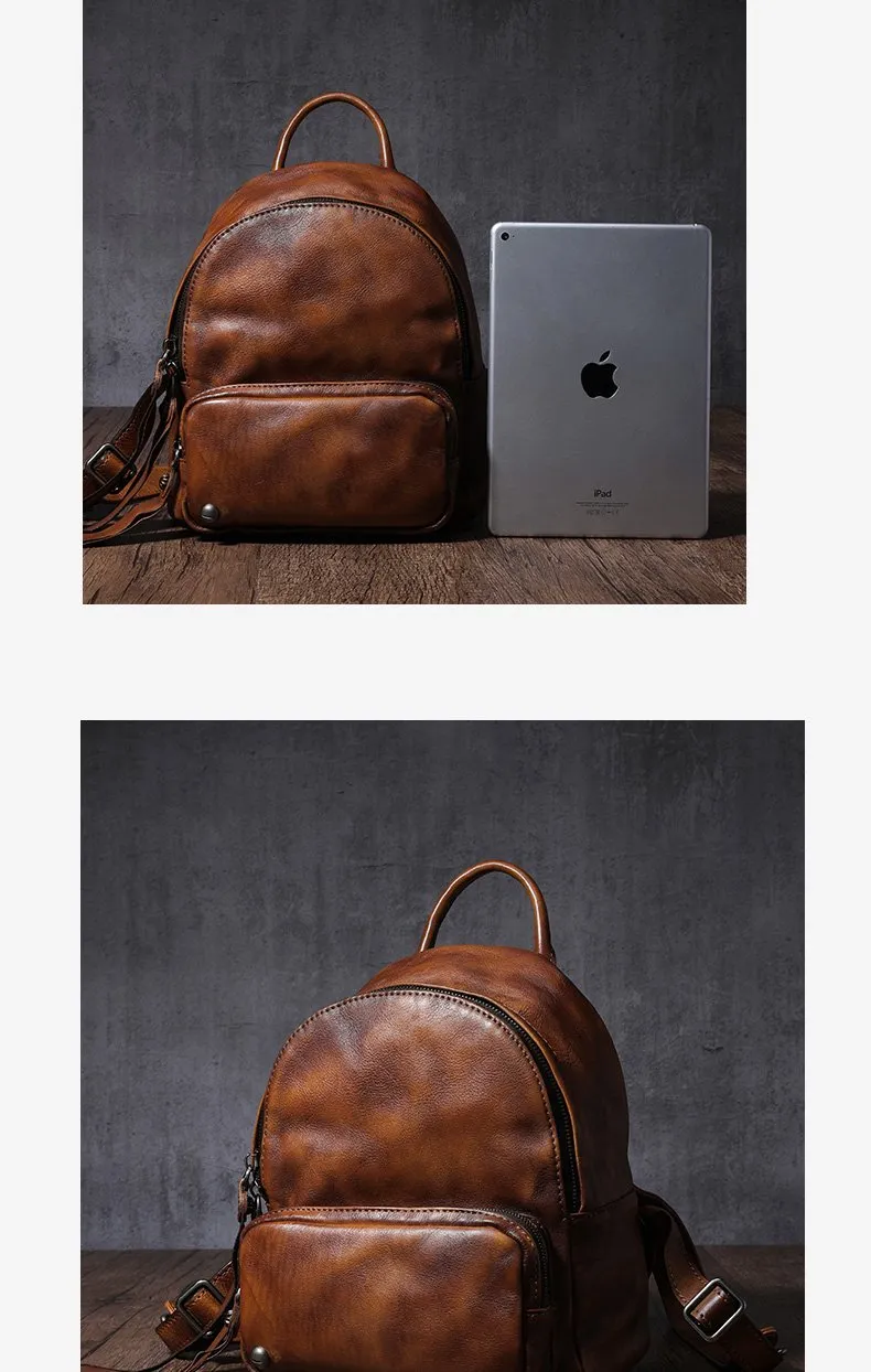 Brown Small Leather Backpack for Women Brown Leather Backpack Leather Rucksack Backpack