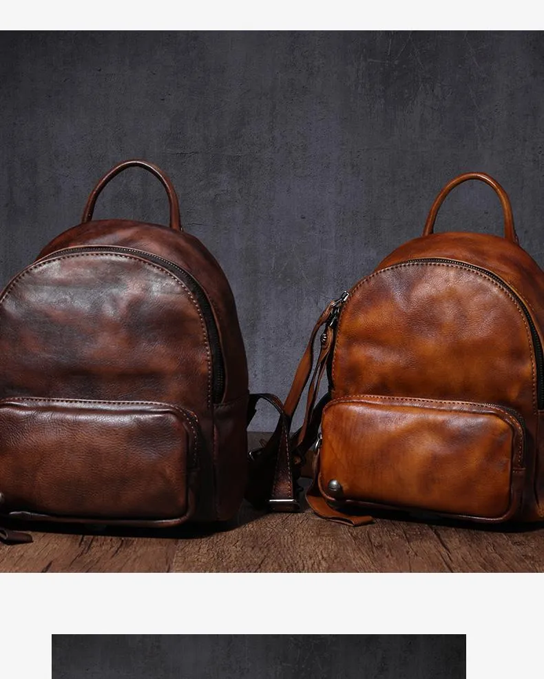 Brown Small Leather Backpack for Women Brown Leather Backpack Leather Rucksack Backpack