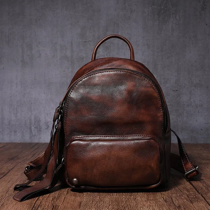 Brown Small Leather Backpack for Women Brown Leather Backpack Leather Rucksack Backpack