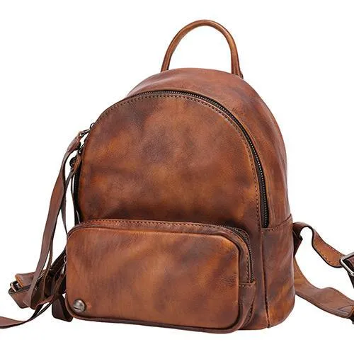 Brown Small Leather Backpack for Women Brown Leather Backpack Leather Rucksack Backpack