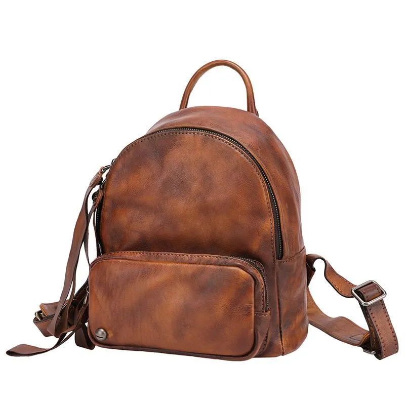 Brown Small Leather Backpack for Women Brown Leather Backpack Leather Rucksack Backpack