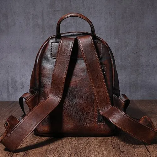 Brown Small Leather Backpack for Women Brown Leather Backpack Leather Rucksack Backpack