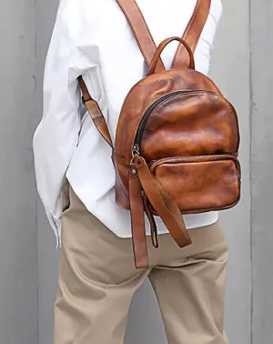 Brown Small Leather Backpack for Women Brown Leather Backpack Leather Rucksack Backpack