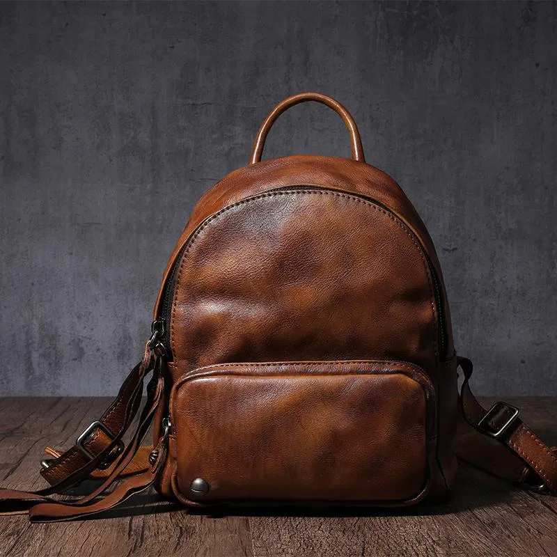 Brown Small Leather Backpack for Women Brown Leather Backpack Leather Rucksack Backpack
