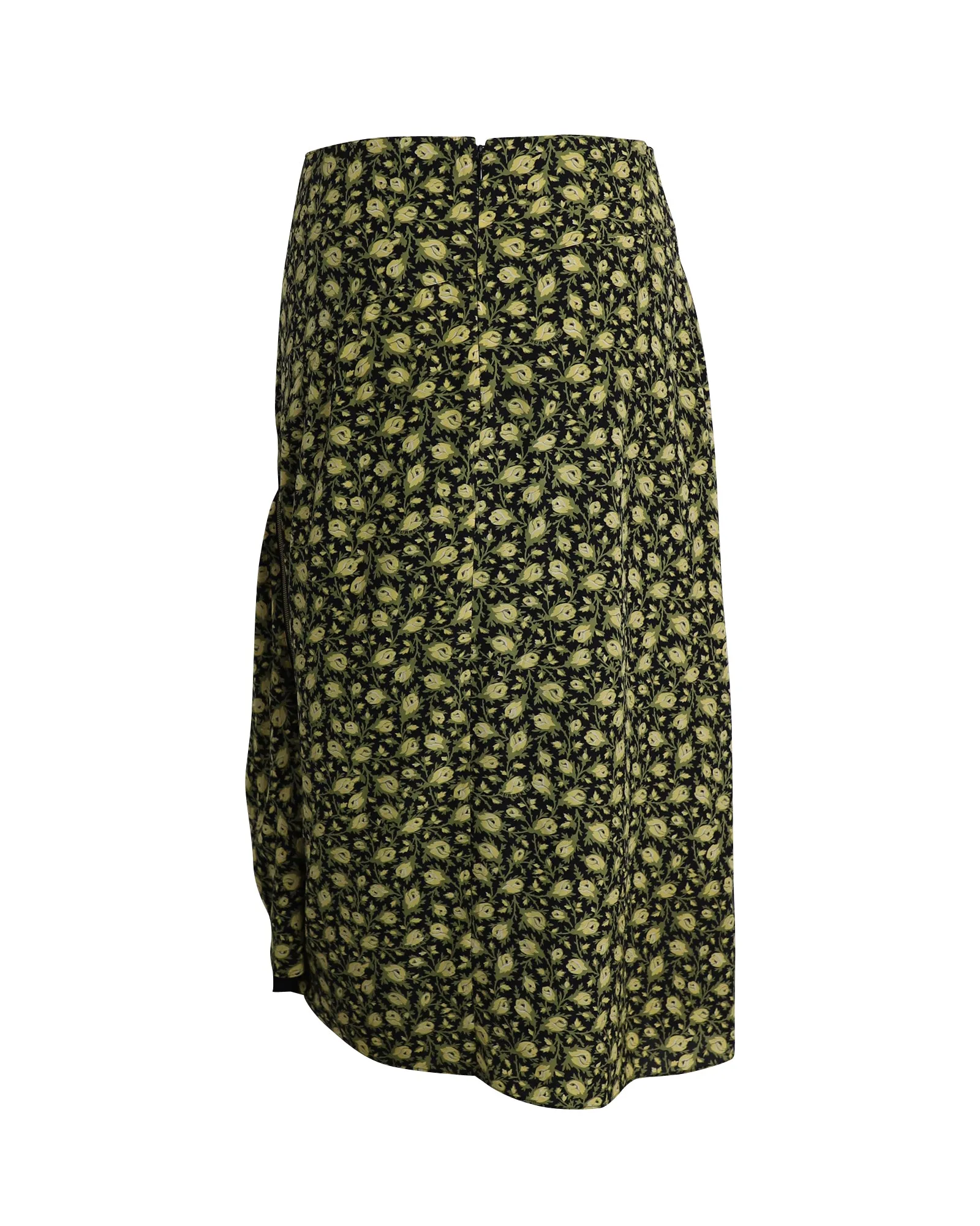 Burberry Zip-detailed Draped Floral Midi Skirt in Yellow and Green Silk