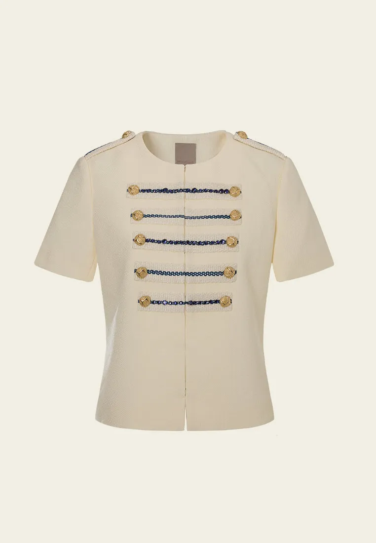 Button-embellished Tweed Cropped Top