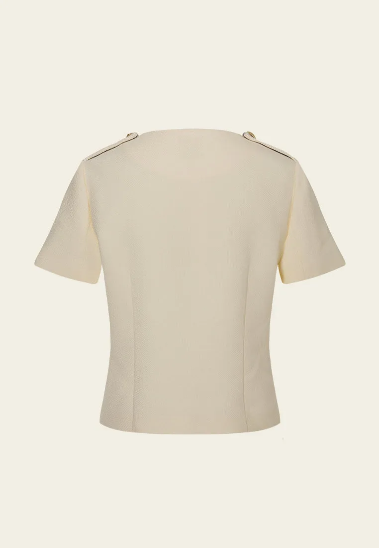 Button-embellished Tweed Cropped Top