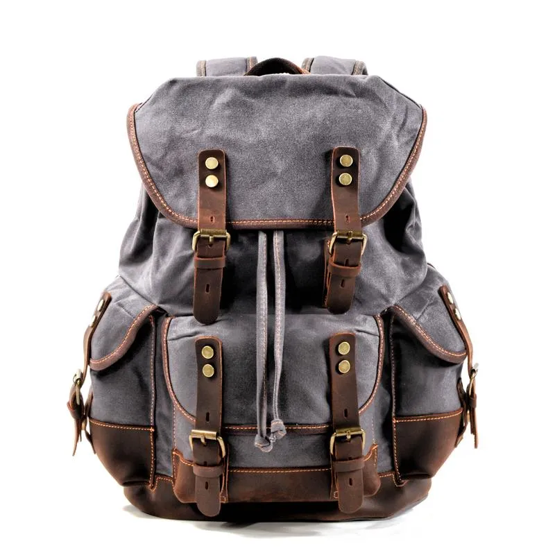 Canvas And Leather Backpack Hiking Backpack for Men Waxed Canvas Backpack With Laptop Compartment