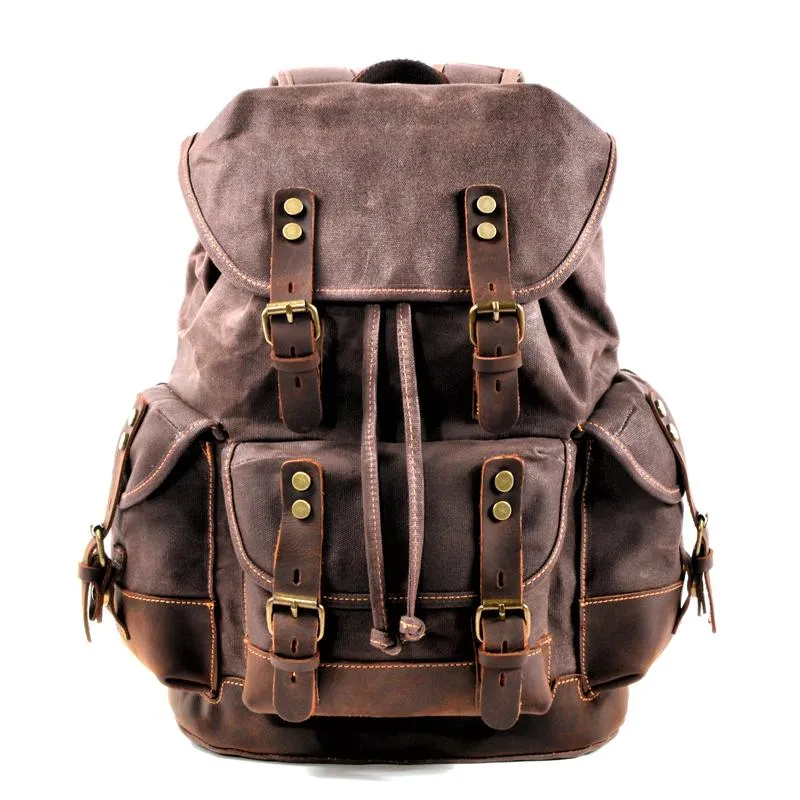 Canvas And Leather Backpack Hiking Backpack for Men Waxed Canvas Backpack With Laptop Compartment