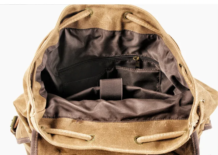 Canvas And Leather Backpack Hiking Backpack for Men Waxed Canvas Backpack With Laptop Compartment