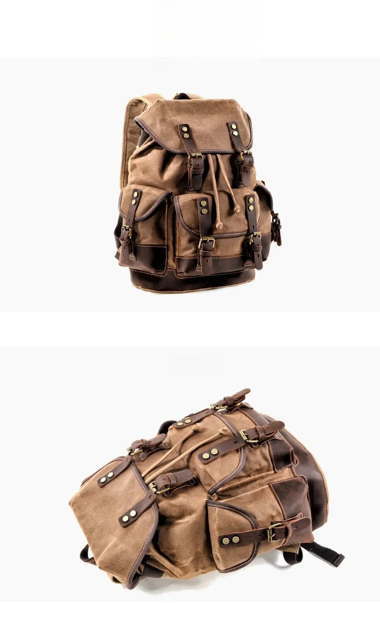 Canvas And Leather Backpack Hiking Backpack for Men Waxed Canvas Backpack With Laptop Compartment