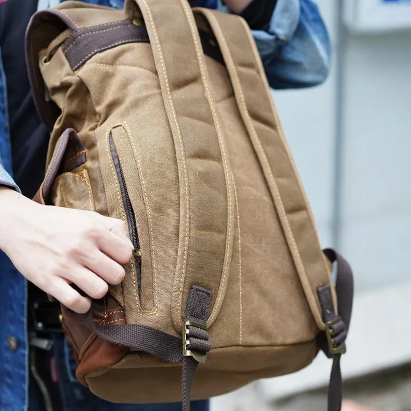 Canvas And Leather Backpack Hiking Backpack for Men Waxed Canvas Backpack With Laptop Compartment