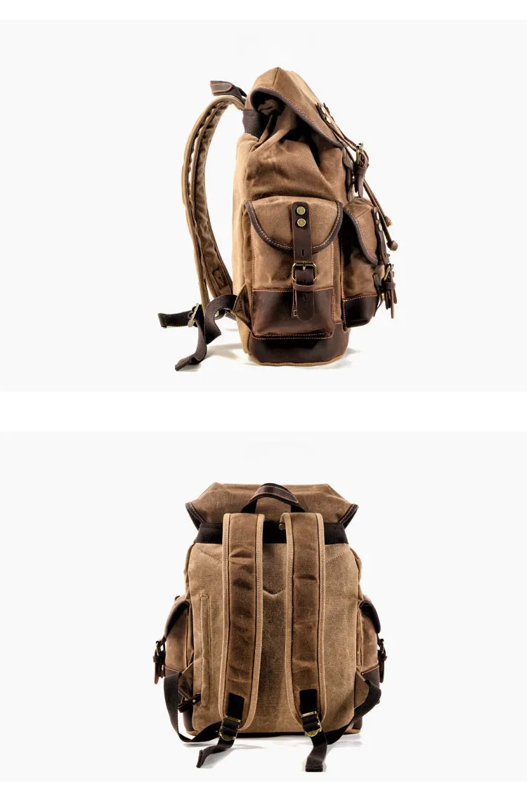 Canvas And Leather Backpack Hiking Backpack for Men Waxed Canvas Backpack With Laptop Compartment