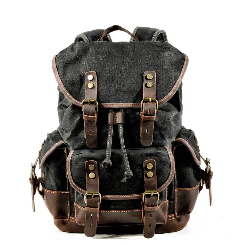 Canvas And Leather Backpack Hiking Backpack for Men Waxed Canvas Backpack With Laptop Compartment